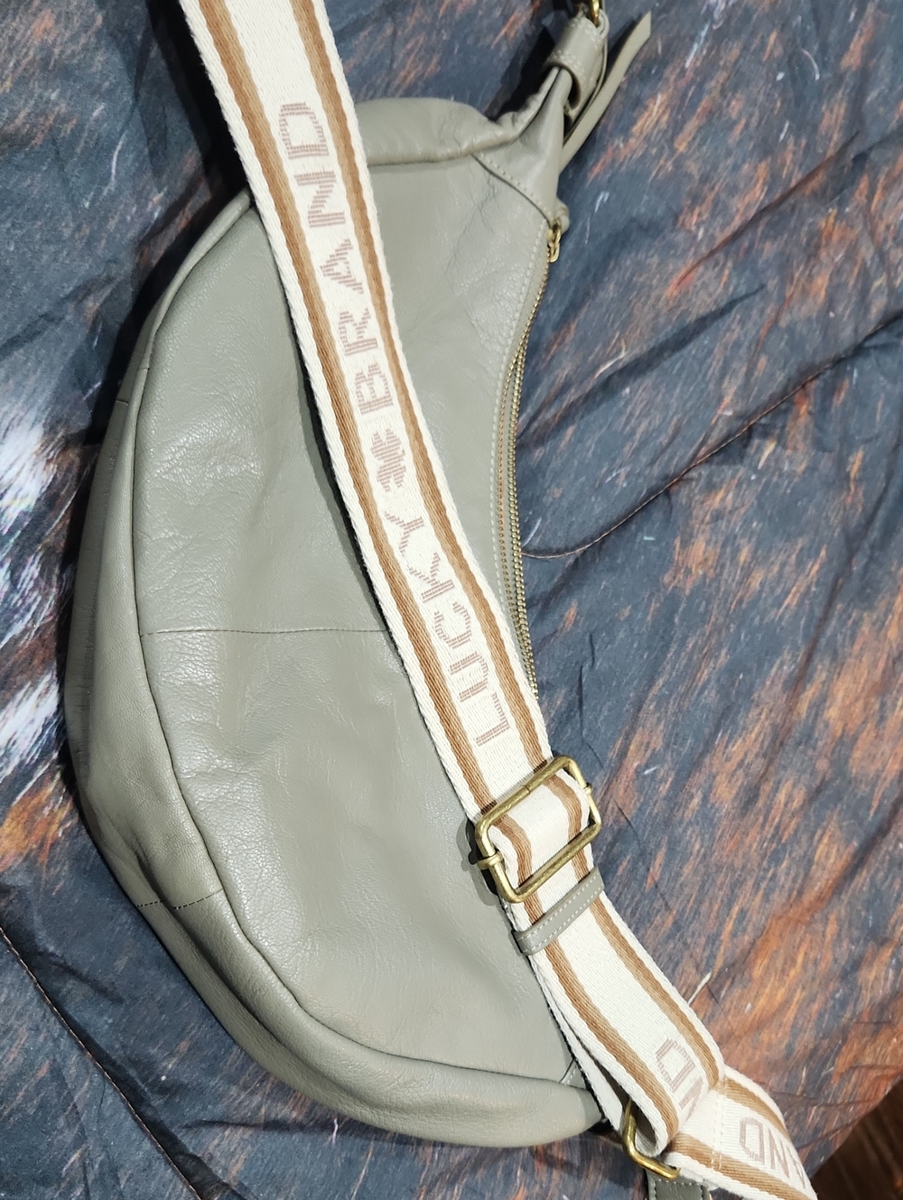 Lucky Brand Sage Green Leather Crossbody Belt Bag with Branded Strap